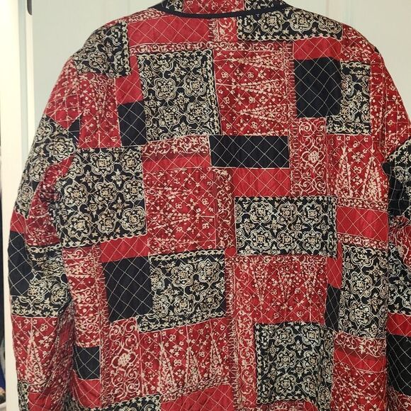 Alfred Dunner Silk Patchwork Button Front Blouse Jacket - Picture 8 of 9